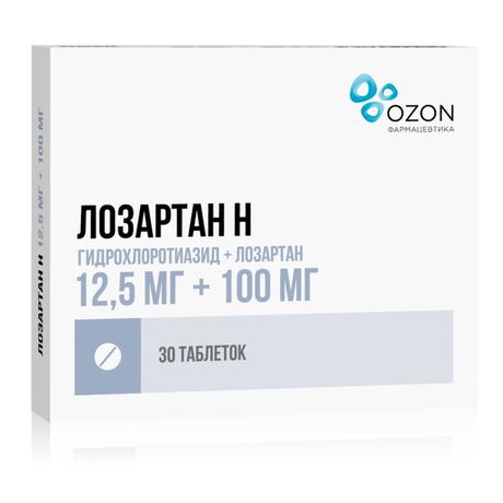 Фото Лозартан Н, таблетки покрытые пленочной оболочкой 12,5 мг +100 мг, 30 шт.