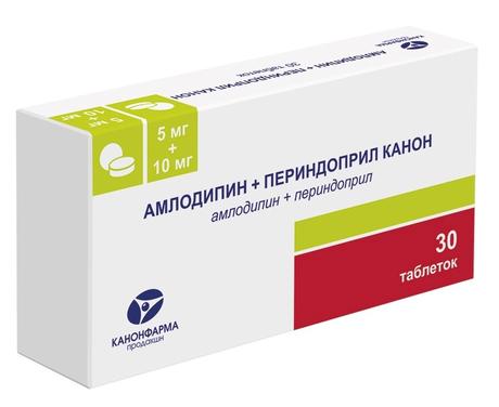 Фото Амлодипин+Периндоприл Канон таблетки 5 мг+10 мг, 30 шт.