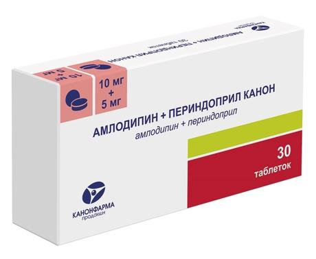 Фото Амлодипин+Периндоприл Канон таблетки 10 мг+5 мг, 30 шт.