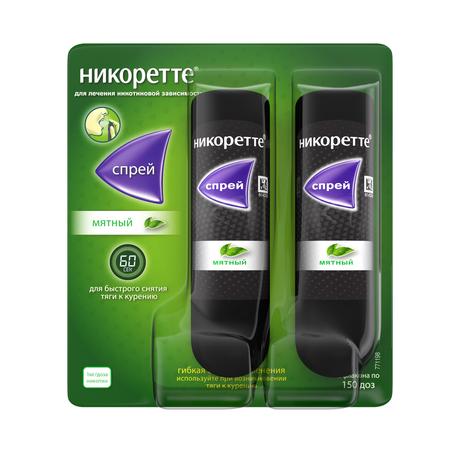 Фото Никоретте, спрей мятный для рта, 150 доз (13.2 мл), 2 шт.