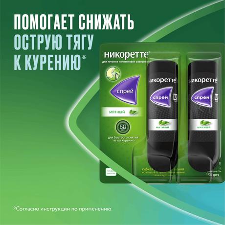 Фото Никоретте, спрей мятный для рта, 150 доз (13.2 мл), 2 шт.