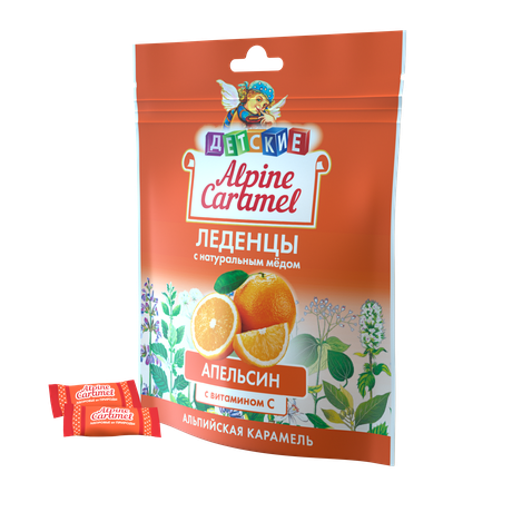 Фото Alpine Caramel Альпийская Карамель леденцы дет (апельсин с медом и витамином С), 75 г