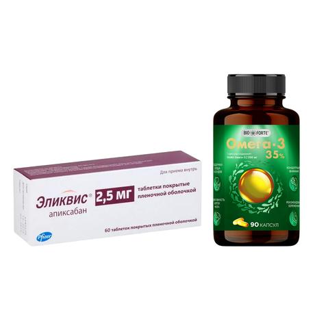 Фото Набор Эликвис табл 2.5мг х60 и Омега-3 35% BioForte капс х90