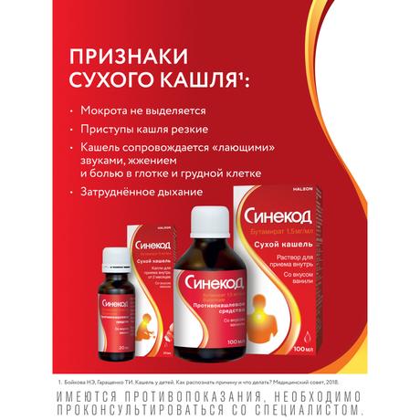Фото Синекод 1.5 мг/мл, раствор для приема внутрь со вкусом ванили 100 мл, 1 шт.