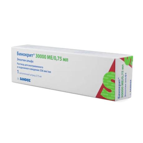 Фото Бинокрит, раствор 336 мкг/мл (30000 МЕ/0,75 мл), шприц 0,75  мл, 1 шт.