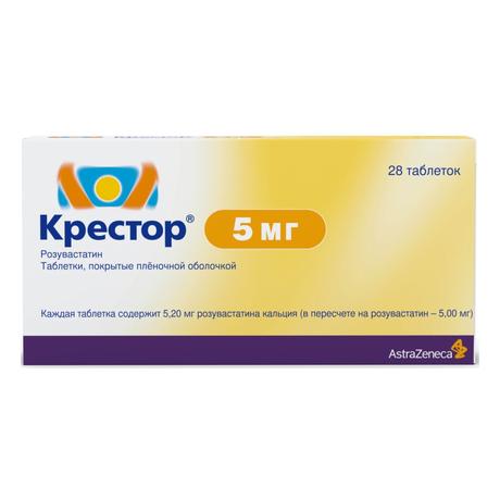 Фото Крестор таблетки, покрытые пленочной оболочкой 5 мг, 28 шт.