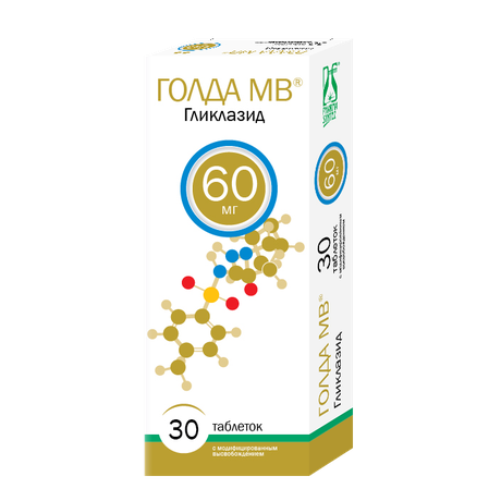 Фото Голда МВ, таблетки с модифицированным высвобождением 60 мг, 30 шт.