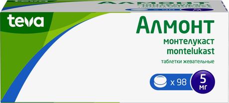 Фото Алмонт, таблетки жевательные 5 мг, 98 шт.