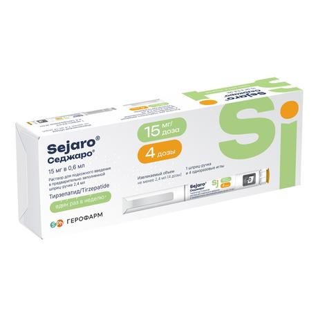 Фото Седжаро раствор для подкожного введения 15 мг/доза шприц-ручка 2,4 мл (+ игла 4 шт.), 1 шт.