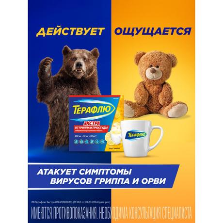 Фото ТераФлю Экстр,а жаропонижающее обезболивающее средство от симптомов гиппа и простуды, 10 шт.