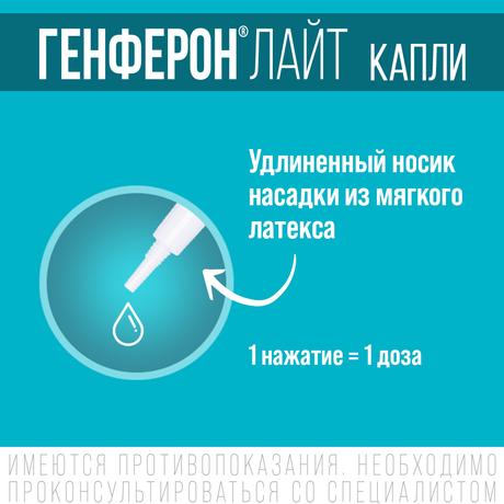 Фото Генферон Лайт, капли назальные 10000 МЕ/мл+0.8 мг/мл, 10 мл