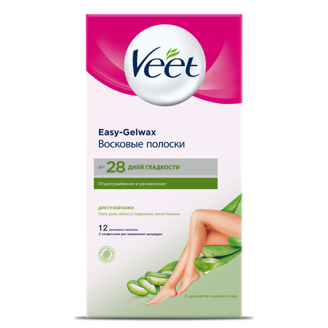 Фото Veet, полоски для депиляции (для сухой кожи) Easy Gel-wax (с ароматом зеленого чая), 12 шт.