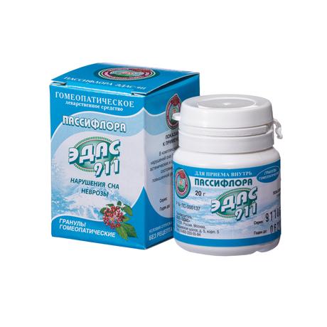 Фото Пассифлора Эдас-911, для лечения нарушений сна, неврозов, гранулы гом. 20 г