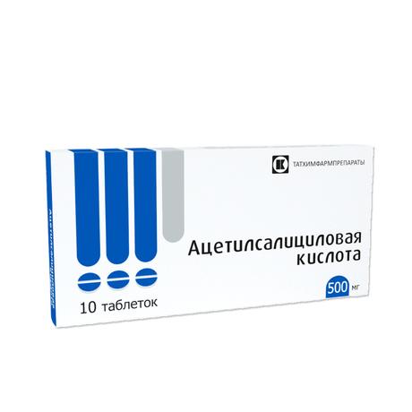 Фото Ацетилсалициловая кислота, таблетки 500 мг, 10 шт. (Татхимфармпрепараты)