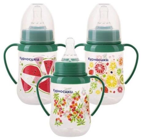 Фото Бутылочка для кормления Фрукты 6+ приталенная с ручками и 2-мя силиконовыми сосками 125 мл, 1 шт.