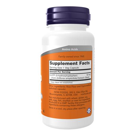 Фото NOW 5-HTP (L-5-гидрокситриптофан), капсулы 50 мг,  90 шт.