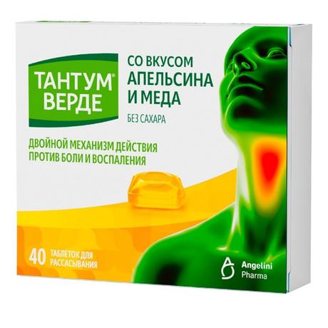 Фото Тантум Верде, таблетки для рассасывания (мед-апельсин), 40 шт.