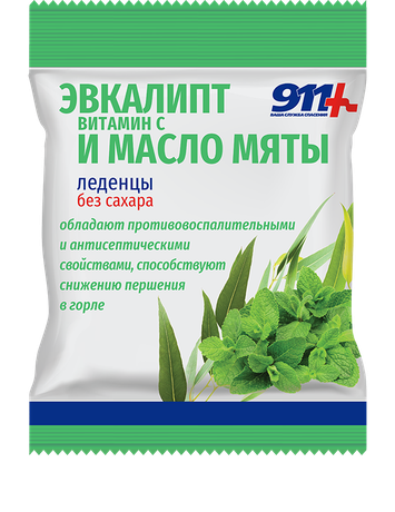 Фото 911 леденцы б/сахара (эвкалипт с вит С и масло мяты) 50 г х1
