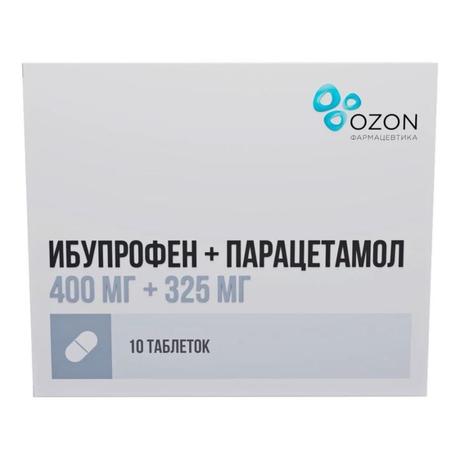 Фото Ибупрофен+Парацетамол, таблетки покрыт. плен. об. 400 мг +325 мг, 10 шт.