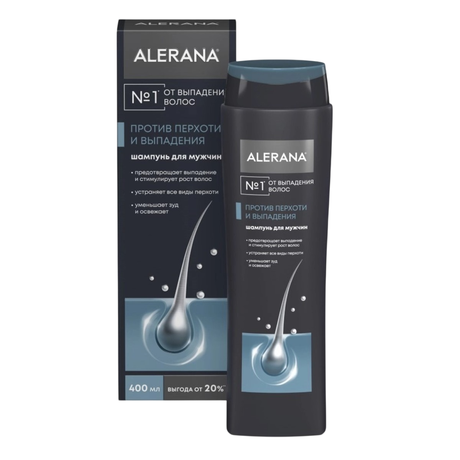 Фото Алерана, шампунь для мужчин против перхоти и выпадения, 400 мл