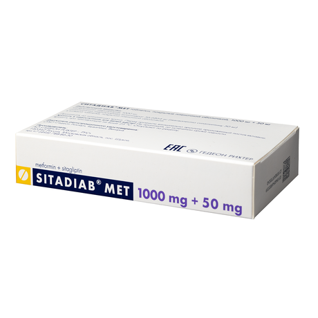 Фото Ситадиаб Мет, таблетки покрыт. плен. об. 1000 мг +50 мг, 28 шт.