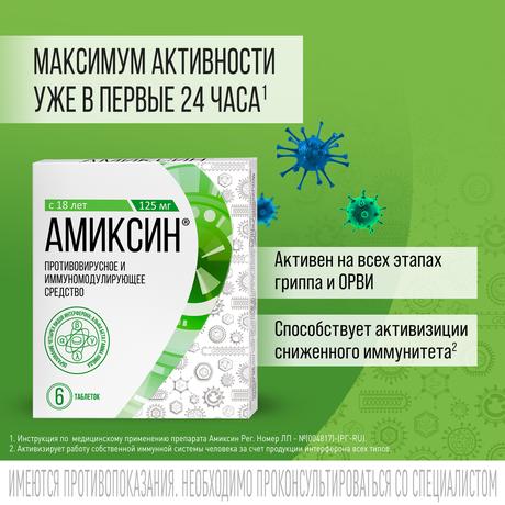 Фото Амиксин, таблетки покрыт. плен. об. 125 мг,  6 шт.