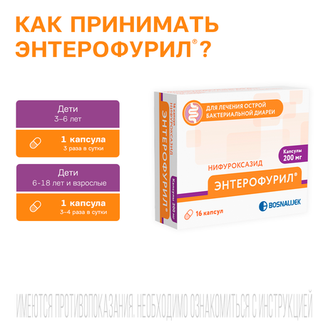 Фото Энтерофурил, капсулы 200 мг, 16 шт.