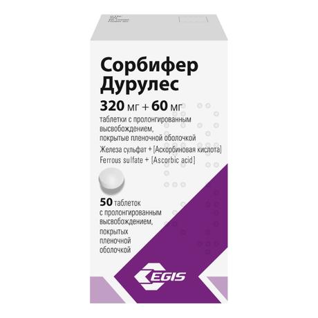 Фото Сорбифер Дурулес, таблетки с пролонгированным высвобождением, покрытые пленочной оболочкой 320 мг+60 мг, 50 шт.