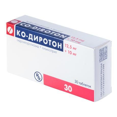 Фото Ко-диротон, таблетки 10 мг+12,5мг, 30 шт.