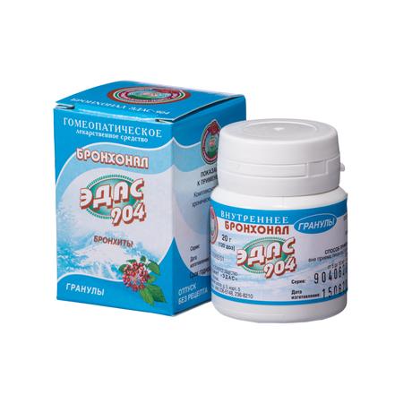 Фото Бронхонал Эдас-904, для лечения бронхитов, гранулы гомеопатические, 20 г