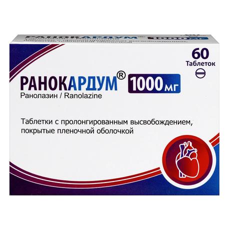 Фото Ранокардум, таблетки с пролонгированным высвобождением п/о 1000 мг, 60 шт.