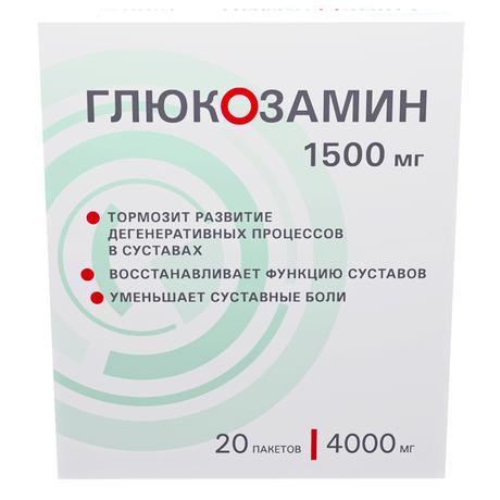 Фото Глюкозамин, порошок 1500 мг, пакетики 4 г, 20 шт.