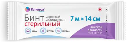Фото Клинса, бинт марлевый медицинский стерильный высокой плотности (7 м х 14 см)