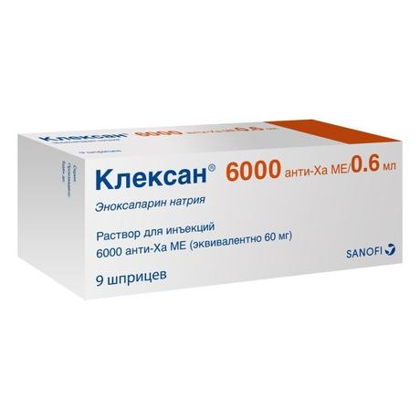 Фото Клексан, раствор для инъекций 6000 анти -Ха МЕ/0.6 мл, шприцы 0.6 мл, 9 шт.