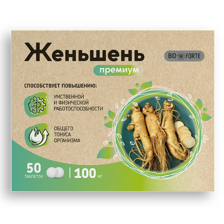 Фото Женьшень Премиум+Витамин С BioForte, таблетки, 50 шт.