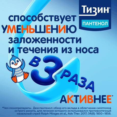 Фото Тизин Пантенол, спрей назальный дозированный, для детей 0,05 мг +5 мг/доза, флакон 10 мл