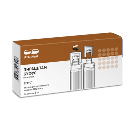 Фото Пирацетам буфус, раствор для в/в и в/м введения 200 мг/мл, ампулы 5 мл, 10 шт.