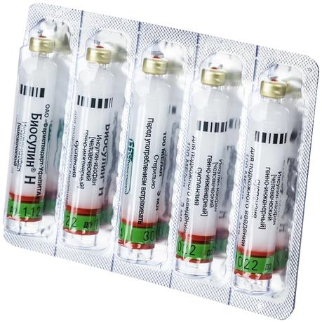 Фото Биосулин H,, суспензия для подкожного введения 100 ЕД/мл, картриджи 3 мл, 5 шт.