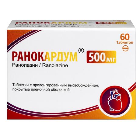 Фото Ранокардум, таблетки с пролонгированным высвобождением п/о 500 мг,  60 шт.