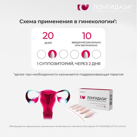 Фото Лонгидаза, суппозитории вагинальные и ректальные 3000 МЕ, 10 шт.