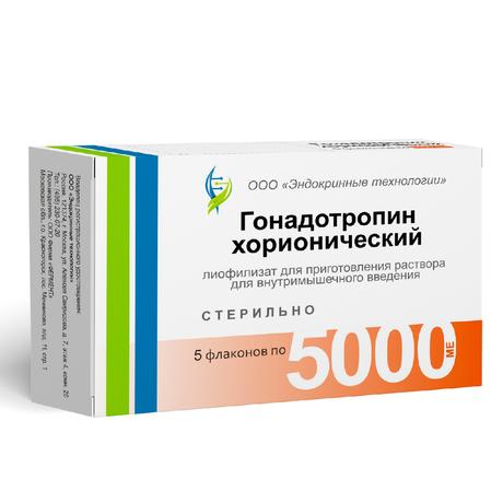 Фото Гонадотропин хорионический, лиофилизат для приготовления раствора для в/м введения 5000 МЕ, флаконы, 5 шт.