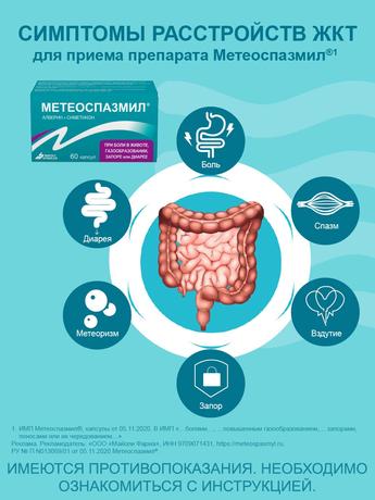 Фото Метеоспазмил, капсулы 60 мг+300 мг, 60 шт.