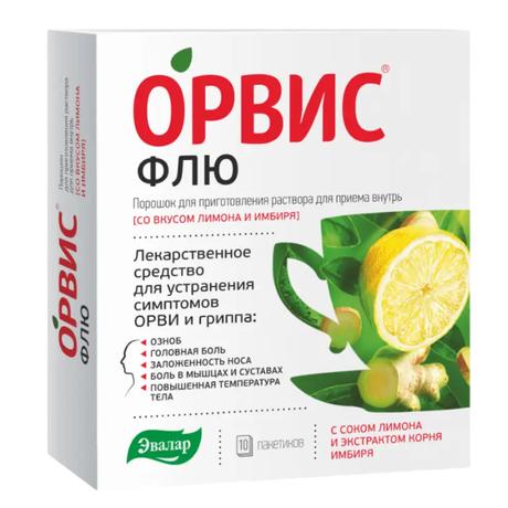 Фото Орвис Флю, порошок д/приг раствора (лимон) 500 мг+25 мг+200 мг, 10 шт.