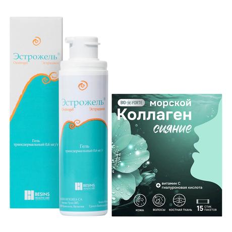 Фото Набор Эстрожель гель трансдерм 80г и Коллаген морской BioForte х15