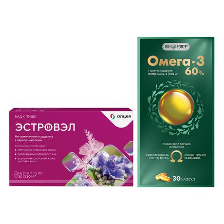 Набор Эстровэл капс х30 и Омега-3 60% BioForte капс х30 