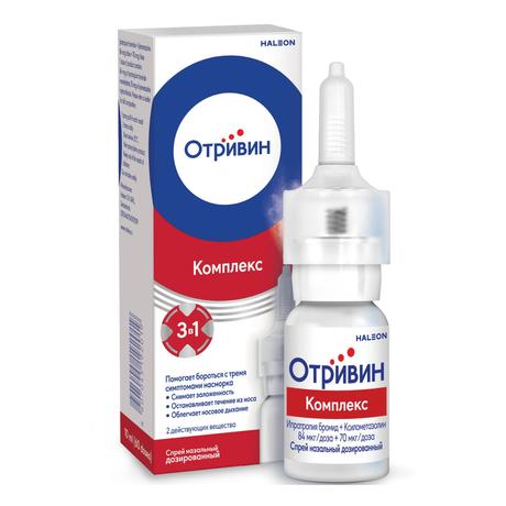 Фото Отривин Комплекс 0.6 мг/мл+0.5 мг/мл, спрей назальный 10 мл, 1 шт.