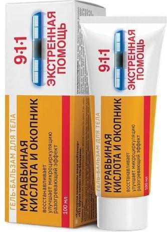 Фото 911 экстренная помощь, гель-бальзам Муравьиная кислота и окопник, туба 100 мл