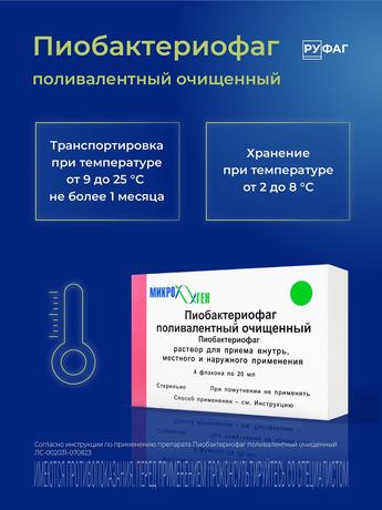 Фото Пиобактериофаг поливалентный очищенный жидкий, флаконы 20 мл, 4 шт.