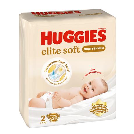 Фото Huggies Elite Soft, подгузники для детей, 2 размер (4-6 кг), 20 шт.