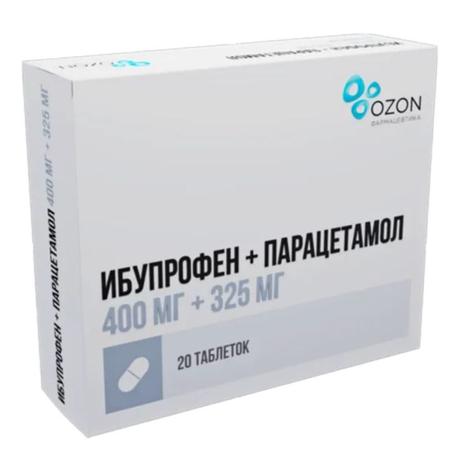 Фото Ибупрофен+Парацетамол, таблетки покрыт. плен. об. 400 мг +325 мг, 20 шт.